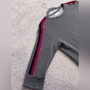 Velvet - Graham & Spencer Quarter Length Sleeve Gray Dress w/ Red & Blue Stripes
